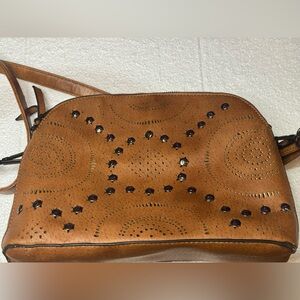 Elegant Tan Studded Crossbody Bag